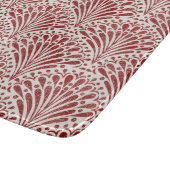 手描きボヘミアンのホタテ、クリームの上に赤 カッティングボード (角)