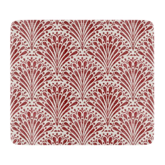 手描きボヘミアンのホタテ、クリームの上に赤 カッティングボード (正面)