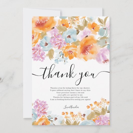 手描きボヘミアンフラワーのウェルカムカード ウェディングシャワー サンキューカード (正面)
