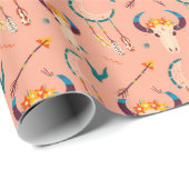 手描きボホパターンドリームキャッチャーサーモンピンク ラッピングペーパー (ロールコーナー)