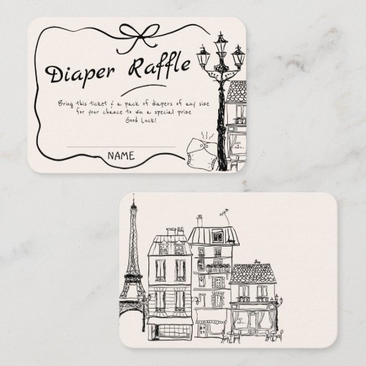 手描きボンジュールフランスのベビーシャワー エンクロージャーカード (正面/裏面)