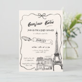 手描きボンジュールフランスのベビーシャワー 招待状 (スタンド正面)