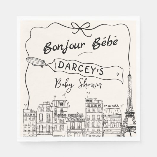 手描きボンジュールフランスの赤ちゃんシャワーへようこそ スタンダードランチョンナプキン (正面)