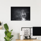 手描きボートの白黒ポスター ポスター (ホームオフィス)