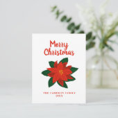 手描きポインセチアフラワーメリークリスマス シーズンカード (スタンド正面)