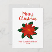 手描きポインセチアフラワーメリークリスマス シーズンカード (正面/裏面)