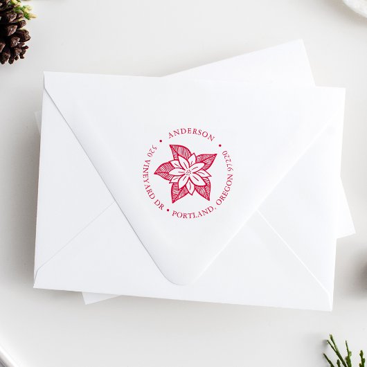 手描きポインセチア差出人住所 セルフインキングスタンプ