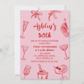 手描きポップなピンクの30歳誕生日パーティー 招待状 (正面)