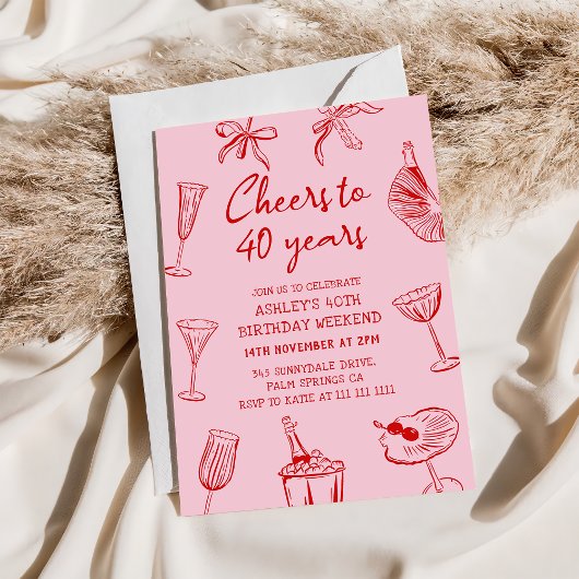 手描きポップな40歳誕生日パーティー 招待状