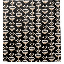 手描きポピーモダンデザインブラック金ゴールド シャワーカーテン