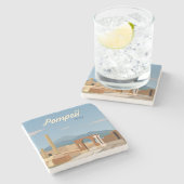 手描きポンペイItaly景観風景スケッチ ストーンコースター (横)