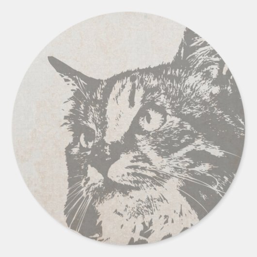 手描きポートレートの猫 ラウンドシール (正面)