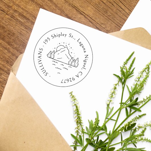 手描きマウンテンシーンシンプル差出人住所 ラバースタンプ