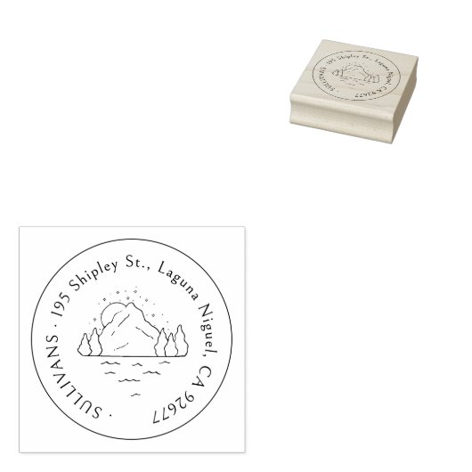 手描きマウンテンシーンシンプル差出人住所 ラバースタンプ (押印)