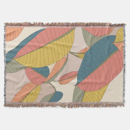 手描きマグノリアの木葉の木綿織空白のり スローブランケット (正面)