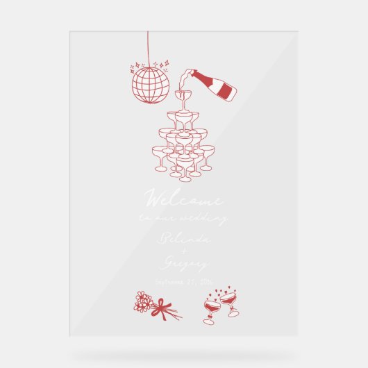 手描きマルーンイラストドードル結婚ズ アクリルサイン (正面)