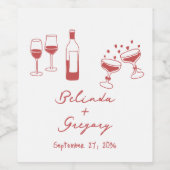 手描きマルーンイラストドードル結婚ズ ワインラベル (シングルラベル)