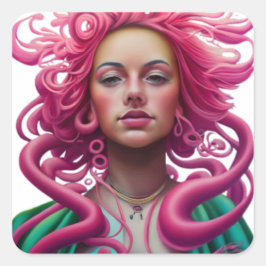 手描きマンガ顔ポップ・アートのポートレートアートと精神 スクエアシール