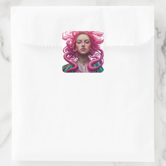 手描きマンガ顔ポップ・アートのポートレートアートと精神 スクエアシール (バッグ)