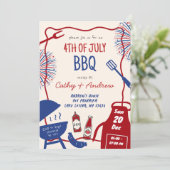 手描きミニマリストBBQ 7月4日 バーベーキュー 招待状 (スタンド正面)