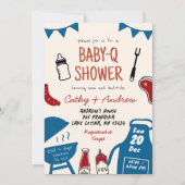 手描きミニマル ベイビーQ ボーイ ベビーシャワー 招待状 (正面)