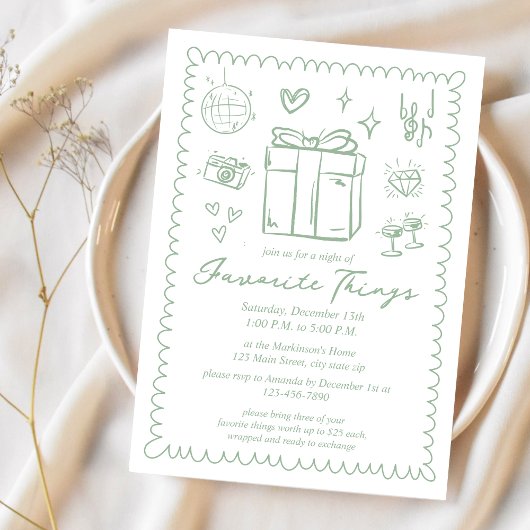 手描きミントグリーンのお気に入りパーティー 招待状