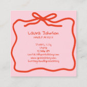 手描きメイクお洒落アップアーティスト赤ピンクボウ スクエア名刺 (裏面)