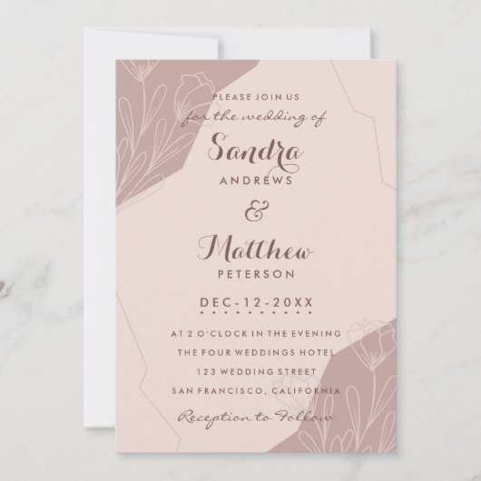 手描きメイブピンクエレガントクリーム結婚フローラ 招待状 (正面)