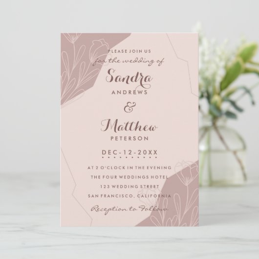 手描きメイブピンクエレガントクリーム結婚フローラ 招待状 (スタンド正面)