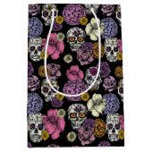 手描きメキシコのホリデーシュガースカル&花 ミディアムペーパーバッグ (正面)