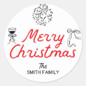 手描きメリークリスマスギフトパーソナライズされたラベル ラウンドシール (正面)