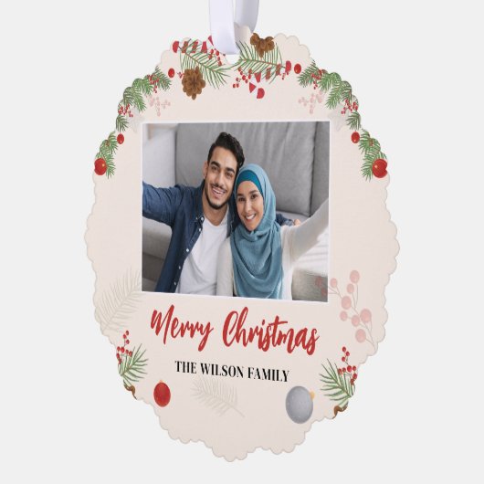 手描きメリークリスマスワンフォト オーナメントカード (左)