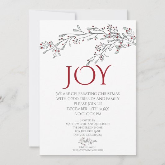 手描きモダンドードルミスタントレクリスマスパーティー 招待状 (正面)