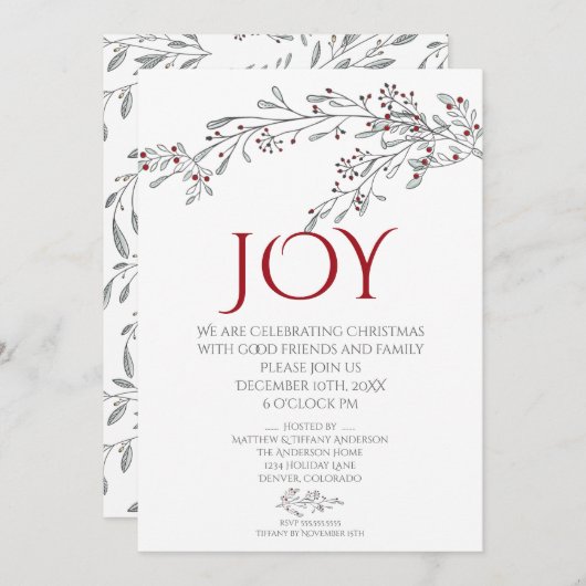 手描きモダンドードルミスタントレクリスマスパーティー 招待状 (正面/裏面)