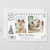 手描きモダンドードル写真メリークリスマス シーズンカード (正面)