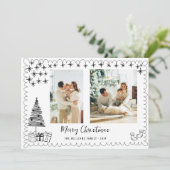 手描きモダンドードル写真メリークリスマス シーズンカード (スタンド正面)