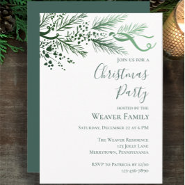 手描きモダンパインクリスマスパーティの招待状 招待状