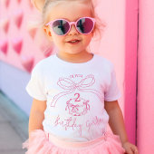 手描きモダンピンクボウケーキ誕生日パーティー ベビーTシャツ