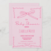 手描きモダンピンクボウ赤ちゃんシャワー招待状 招待状 (正面/裏面)