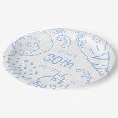 手描きモダン誕生日任意の年齢かわいい青 ペーパープレート (アングル)