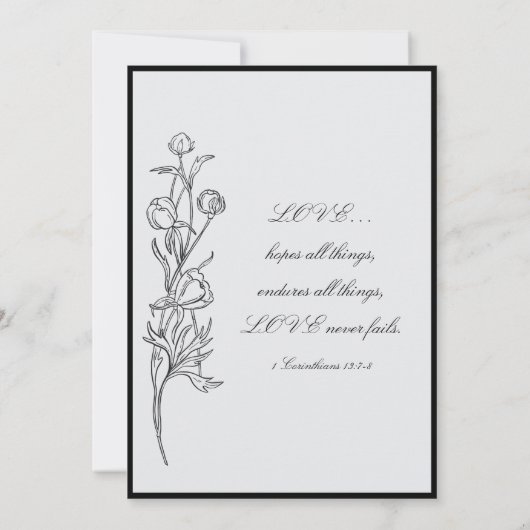 手描きモダン黒花信徒の結婚花 招待状 (裏面)