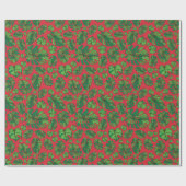 手描きモンステラ葉配列レッド ラッピングペーパー (フラット)