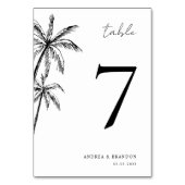 手描きヤシの木のトロピカル結婚のテーブル番号 テーブルナンバー (裏面)
