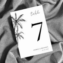 手描きヤシの木のトロピカル結婚のテーブル番号