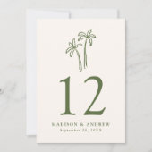 手描きヤシの木の結婚クリームのテーブル番号 招待状 (正面)