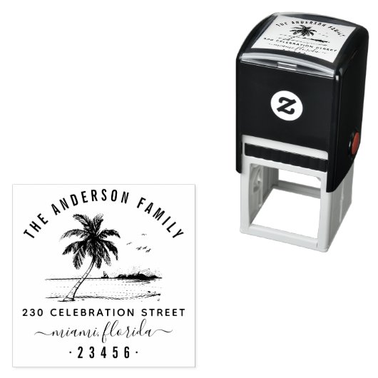 手描きヤシの木 |ファミリ名差出人住所 セルフインキングスタンプ (インサイチュ)