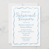 手描きライトブルー波状フレームリハーサルディナー 招待状 (正面)