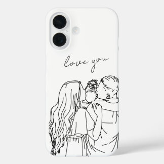 手描きラインファイルケース：お母さん/お父さん愛してる iPhone 16ケース