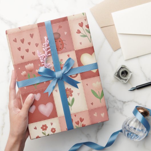 手描きラブパッチワーク - 包装紙ロール ラッピングペーパー (ギフト)