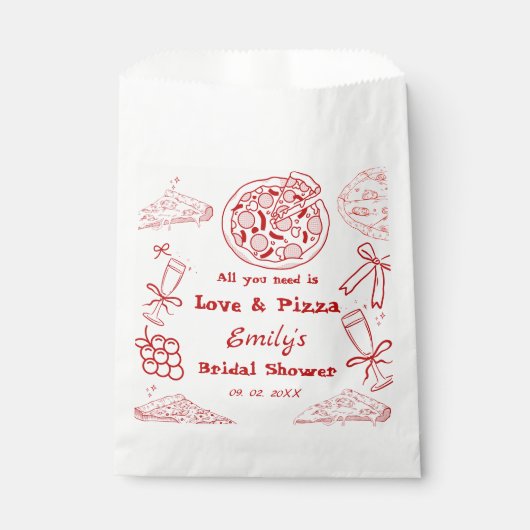 手描きラブ&ピザ ブライダルシャワー フェイバーバッグ (正面)